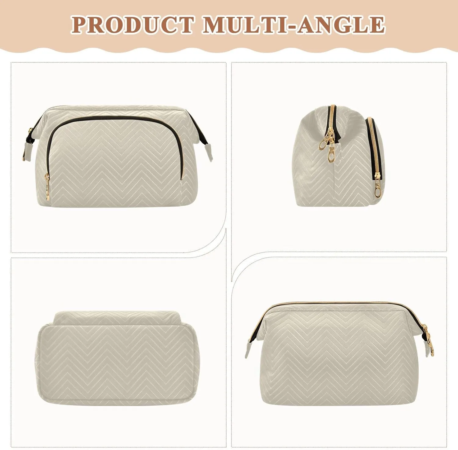 Beige Makeup Bag Travel Toiletry Bag Cosmetic Bag Pouch Cute Large Makeup Case Box Skincare Bag Organizer Make Up Bags for Toiletries Women Purse Men Adults Trip Sports