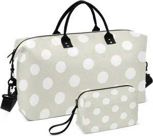 Beige Polka Dot Sports Gym Bag for Women Men Travel Duffel Bag Weekend Overnight Carry on Bag with Toiletry Bag Hospital Bag for Hospital Plane Swimming Yoga Workout