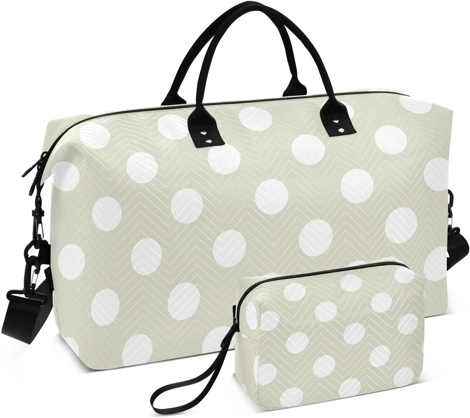 Beige Polka Dot Sports Gym Bag for Women Men Travel Duffel Bag Weekend Overnight Carry on Bag with Toiletry Bag Hospital Bag for Hospital Plane Swimming Yoga Workout