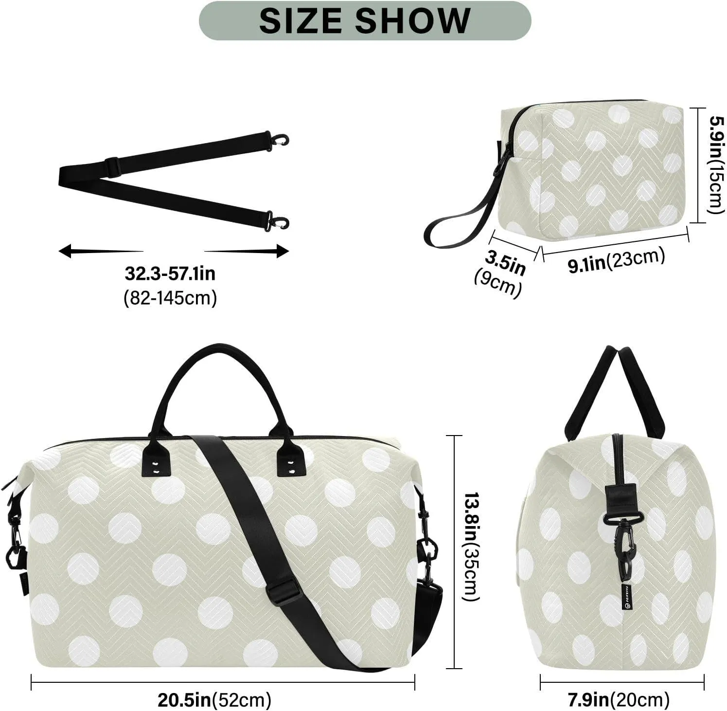 Beige Polka Dot Sports Gym Bag for Women Men Travel Duffel Bag Weekend Overnight Carry on Bag with Toiletry Bag Hospital Bag for Hospital Plane Swimming Yoga Workout