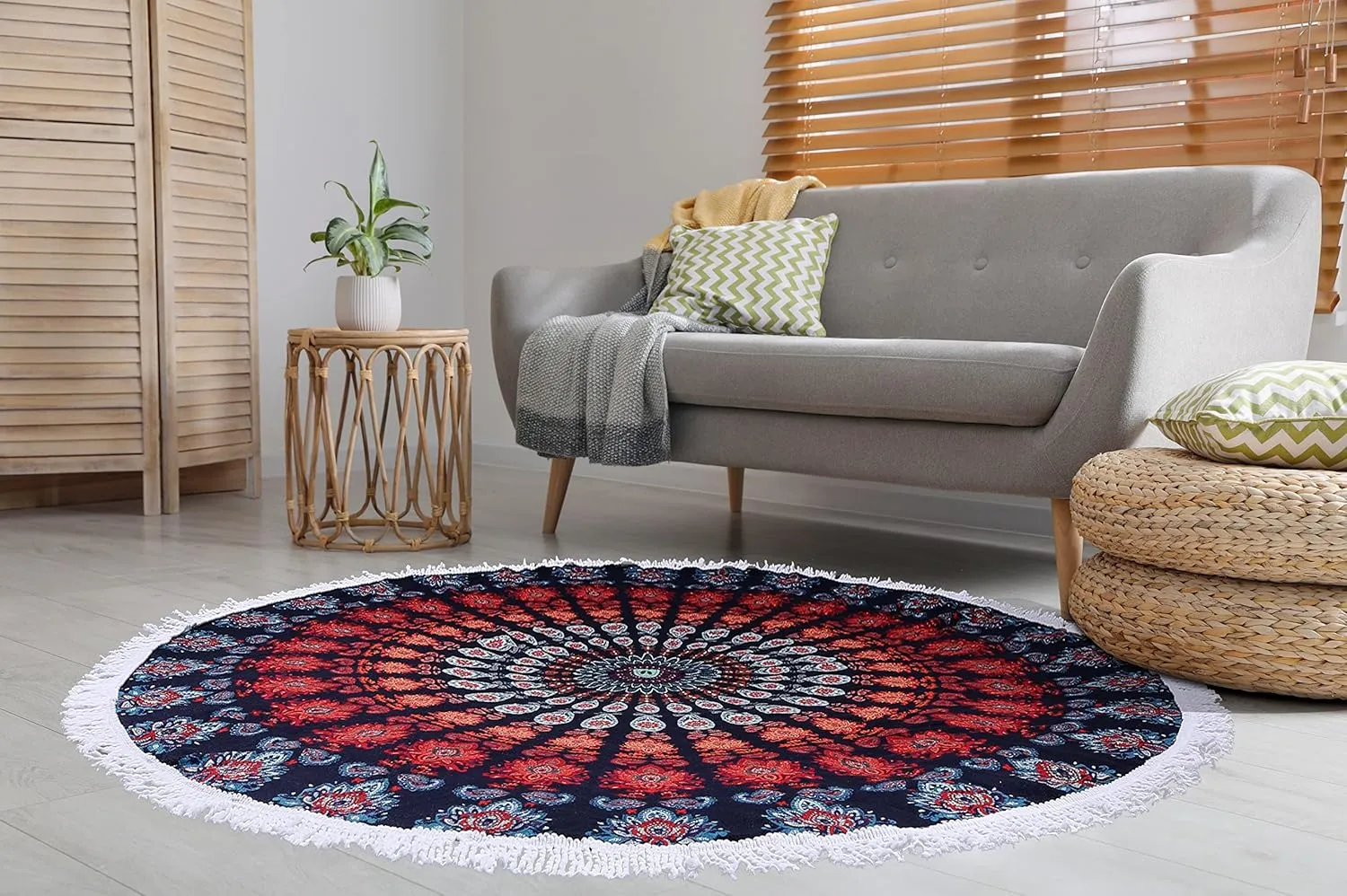 Benefeet Sox Beach Towel Large Round Beach Blanket Microfiber Quick Dry Beach Towels Tassels Throw Bohemian Roundie Swim Pool Circle Towel, 59 Inches-Blue Orange