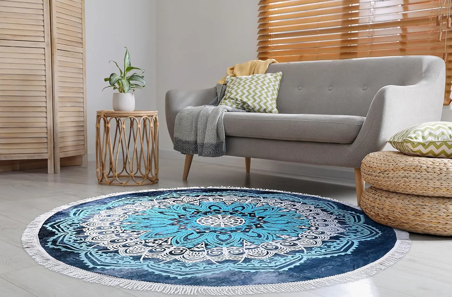 Benefeet Sox Beach Towel Large Round Beach Blanket Microfiber Quick Dry Beach Towels Tassels Throw Bohemian Roundie Swim Pool Circle Towel, 59 Inches-Mandala Blue