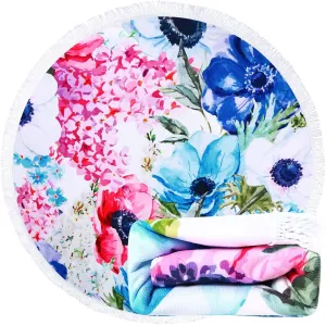 Benefeet Sox Beach Towel Large Round Beach Blanket Microfiber Quick Dry Beach Towels Tassels Throw Bohemian Roundie Swim Pool Circle Towel, 59 Inches-Multi Flowers