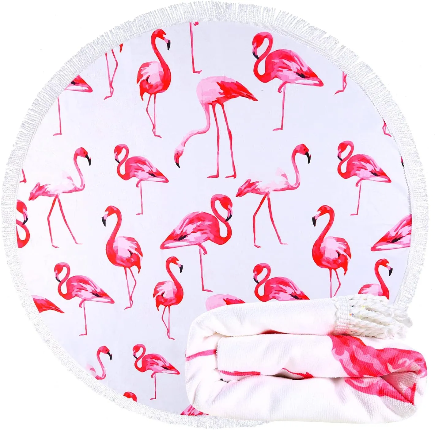 Benefeet Sox Beach Towel Large Round Beach Blanket Microfiber Quick Dry Beach Towels Tassels Throw Bohemian Roundie Swim Pool Circle Towel, 59 InchesPink Flamingo
