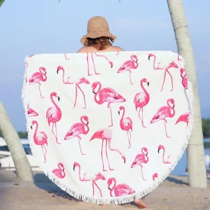 Benefeet Sox Beach Towel Large Round Beach Blanket Microfiber Quick Dry Beach Towels Tassels Throw Bohemian Roundie Swim Pool Circle Towel, 59 InchesPink Flamingo