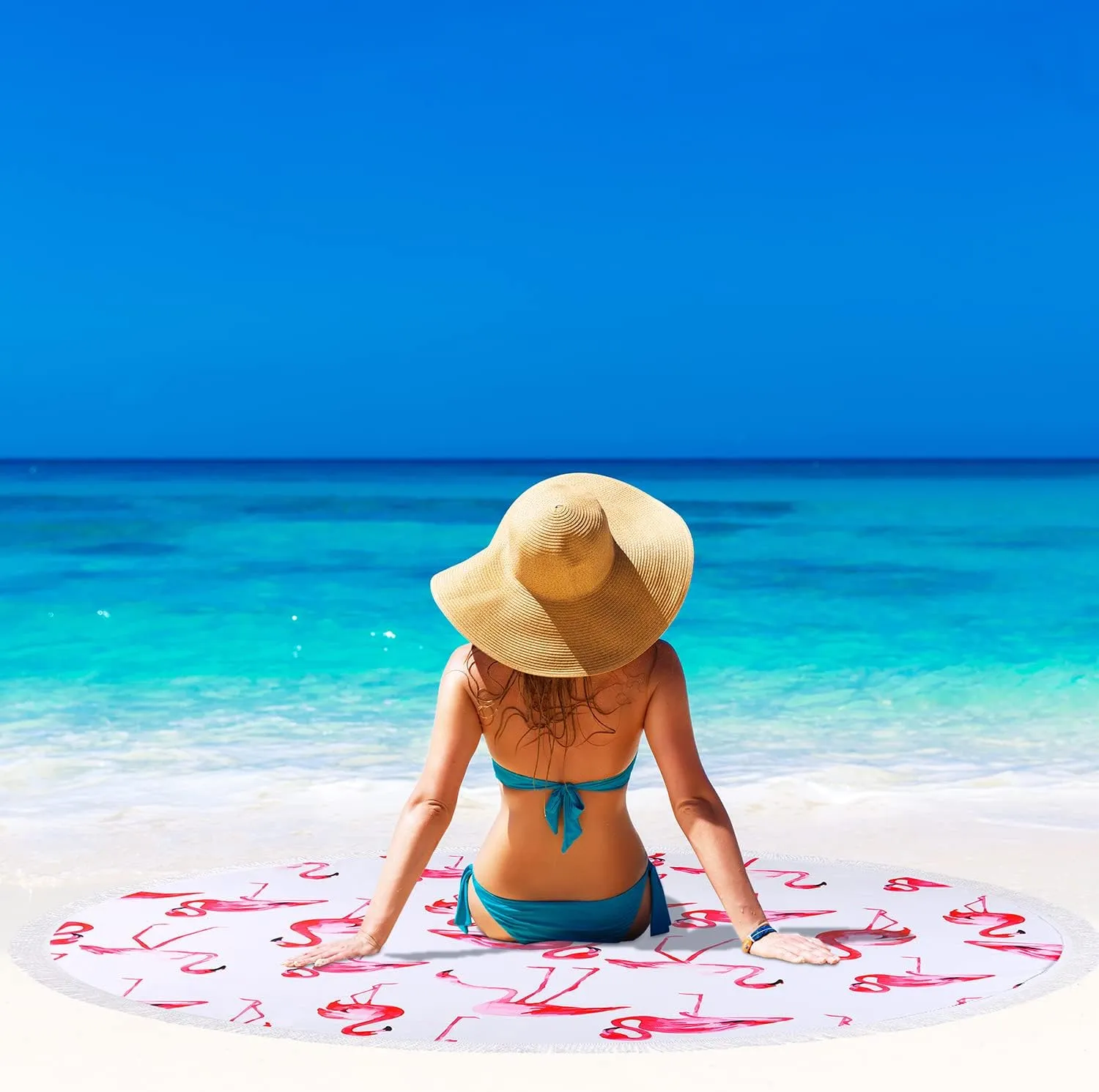 Benefeet Sox Beach Towel Large Round Beach Blanket Microfiber Quick Dry Beach Towels Tassels Throw Bohemian Roundie Swim Pool Circle Towel, 59 InchesPink Flamingo