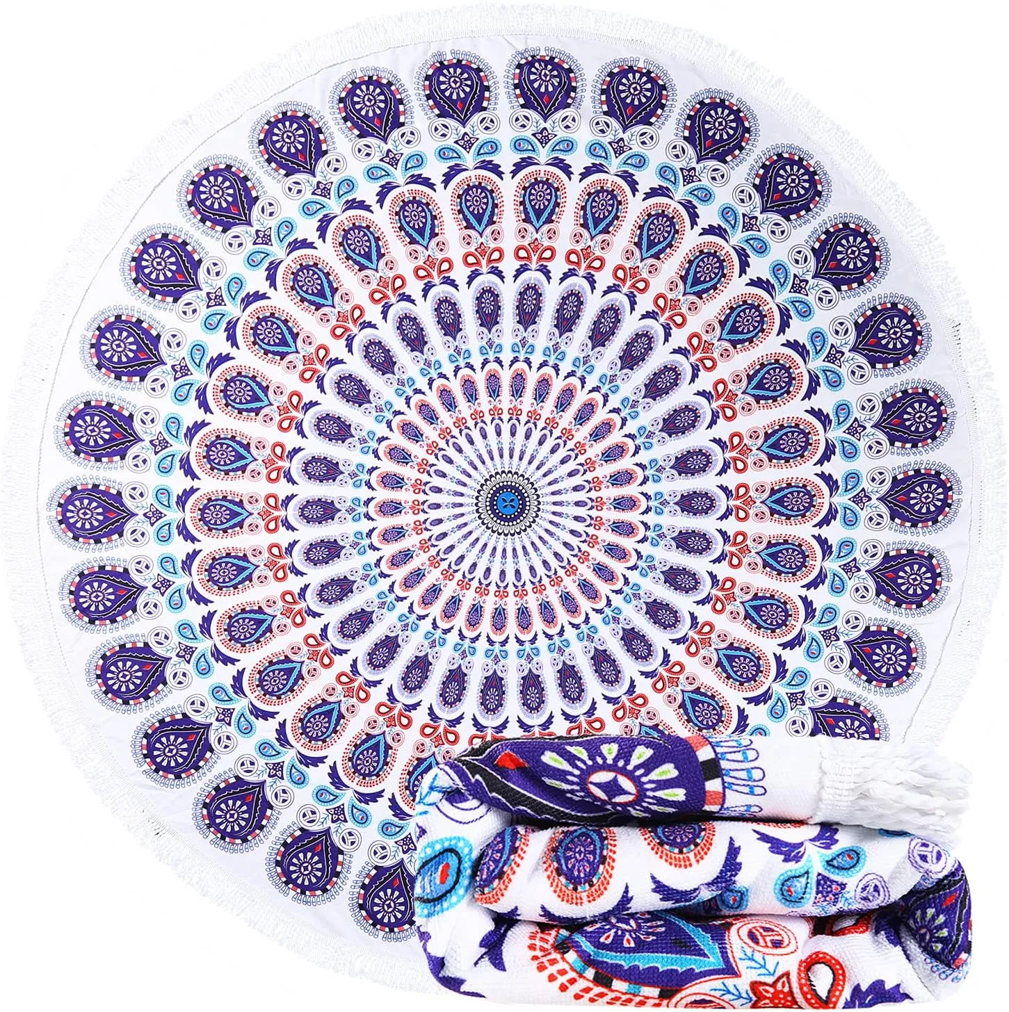 Benefeet Sox Beach Towel Large Round Mandala Beach Towels Tassels Microfiber Quick Dry Beach Blanket Throw Bohemian Roundie Swim Pool Circle Towel, 59 Inches Purple