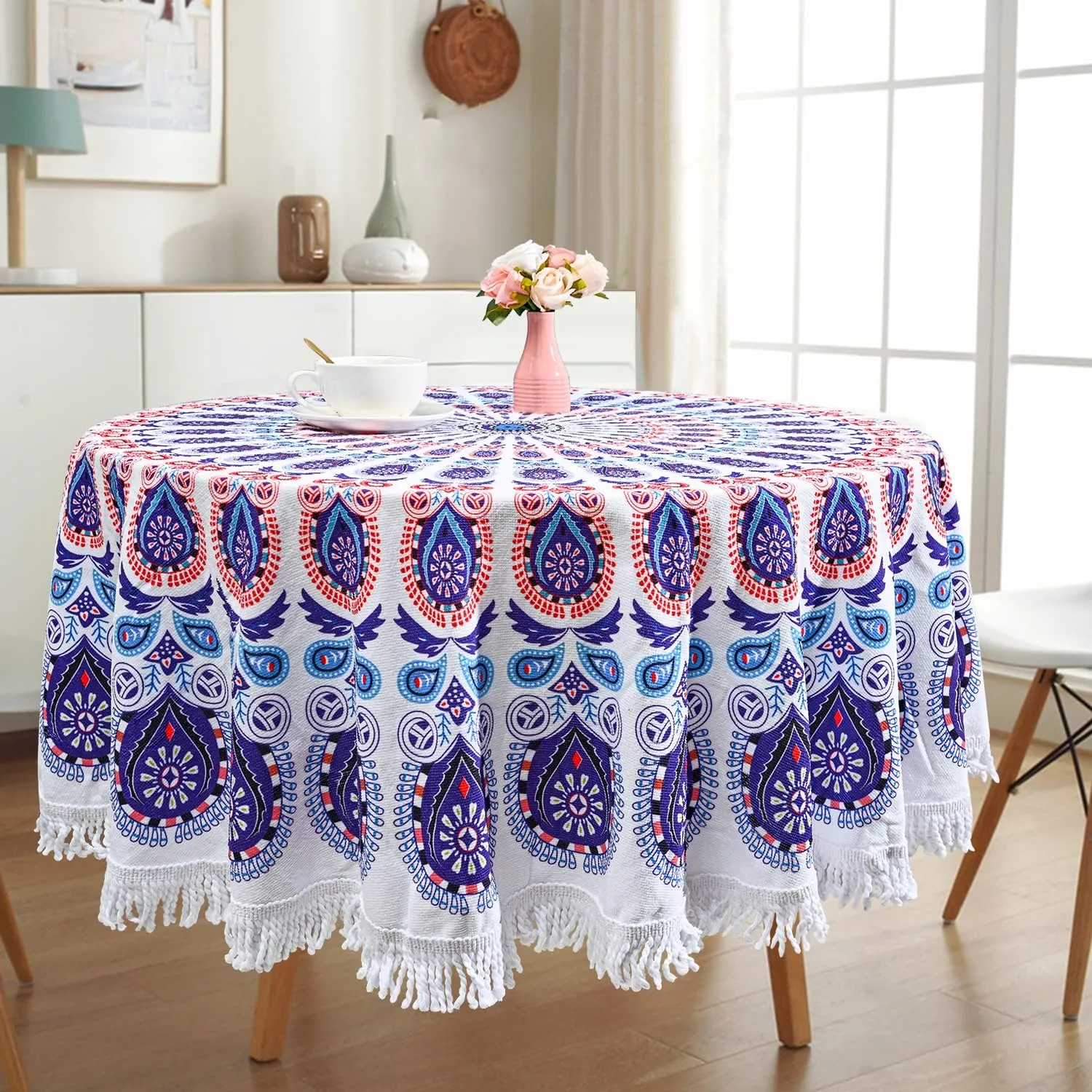 Benefeet Sox Beach Towel Large Round Mandala Beach Towels Tassels Microfiber Quick Dry Beach Blanket Throw Bohemian Roundie Swim Pool Circle Towel, 59 Inches Purple