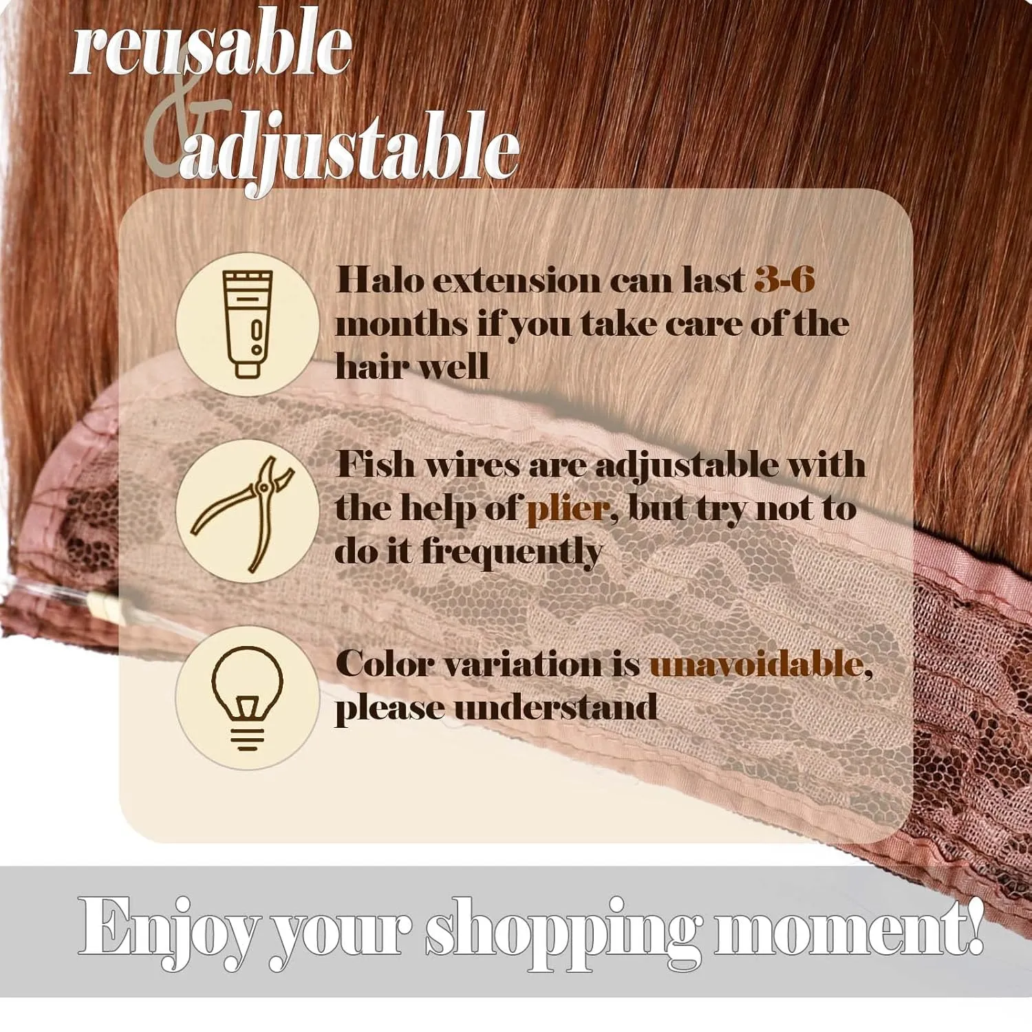 Benehair Human Hair Extensions Thick Ends Invisible Wire Real Human Hair with 2 Fish Lines Thicker Hairpieces 16 Inch 90g Chestnut Brown Hair Extensions Straight Thicker Hairpieces for Women #8