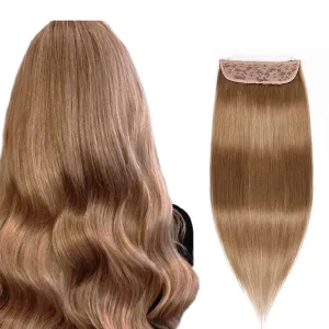 Benehair Human Hair Extensions Thick Ends Invisible Wire Real Human Hair with 2 Fish Lines Thicker Hairpieces 16 Inch 90g Chestnut Brown Hair Extensions Straight Thicker Hairpieces for Women #8
