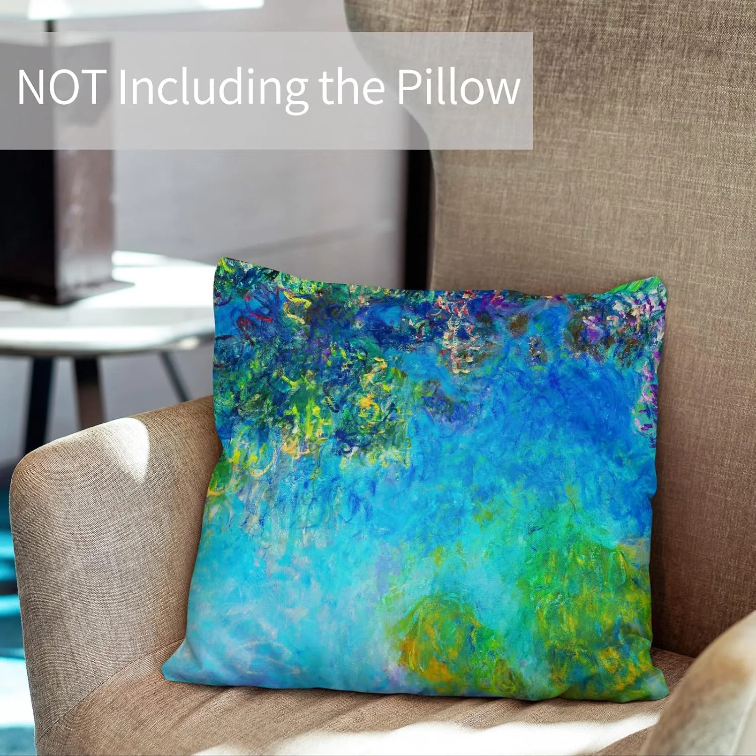 Berkin Arts Decorative Square Throw Pillow Covers Farmhouse Cushion Cases Designed of Art Flower Floral,Polyester Blend. Pack of 2, 18x18 Inch. Washable Green for Coffee (Wisteria by Claude Monet)