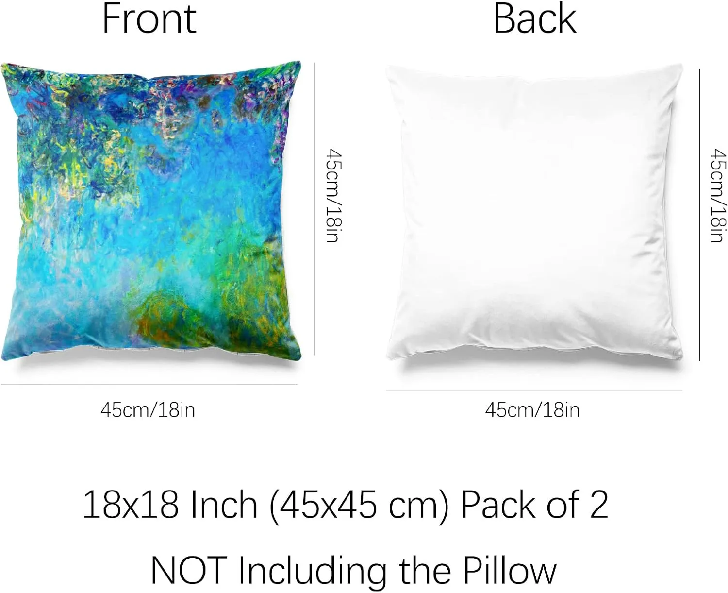 Berkin Arts Decorative Square Throw Pillow Covers Farmhouse Cushion Cases Designed of Art Flower Floral,Polyester Blend. Pack of 2, 18x18 Inch. Washable Green for Coffee (Wisteria by Claude Monet)