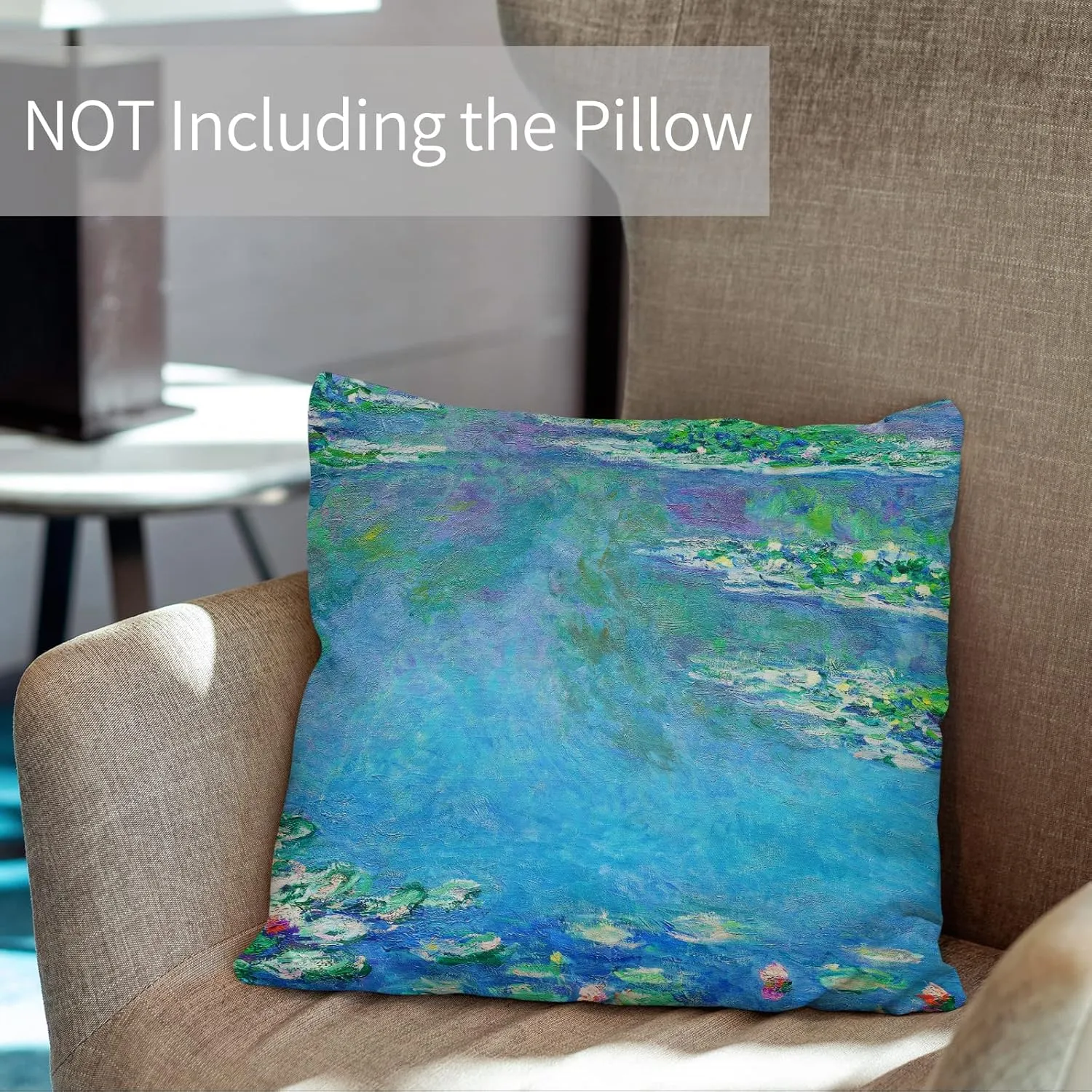 Berkin Arts Decorative Square Throw Pillow Covers Farmhouse Cushion Cases Designed of Art Landscape, Polyester Blend. Pack of 2, 18x18 Inch. Blue Green Froal for Chair (Water Lilies by Claude Monet)