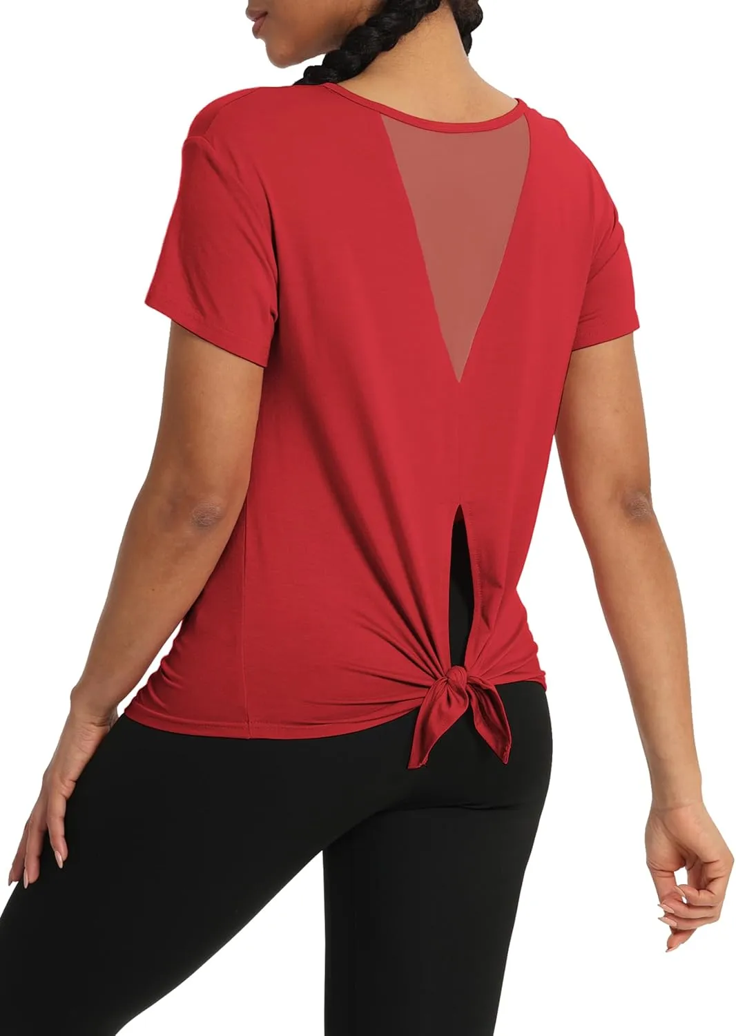 Bestisun Women Short Sleeve Workout Athletic Shirts Tie Back Sports Gym Tops Mesh Yoga Clothes