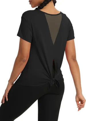 Bestisun Women Short Sleeve Workout Athletic Shirts Tie Back Sports Gym Tops Mesh Yoga Clothes