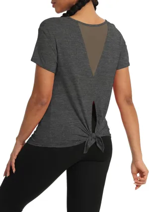 Bestisun Women Short Sleeve Workout Athletic Shirts Tie Back Sports Gym Tops Mesh Yoga Clothes