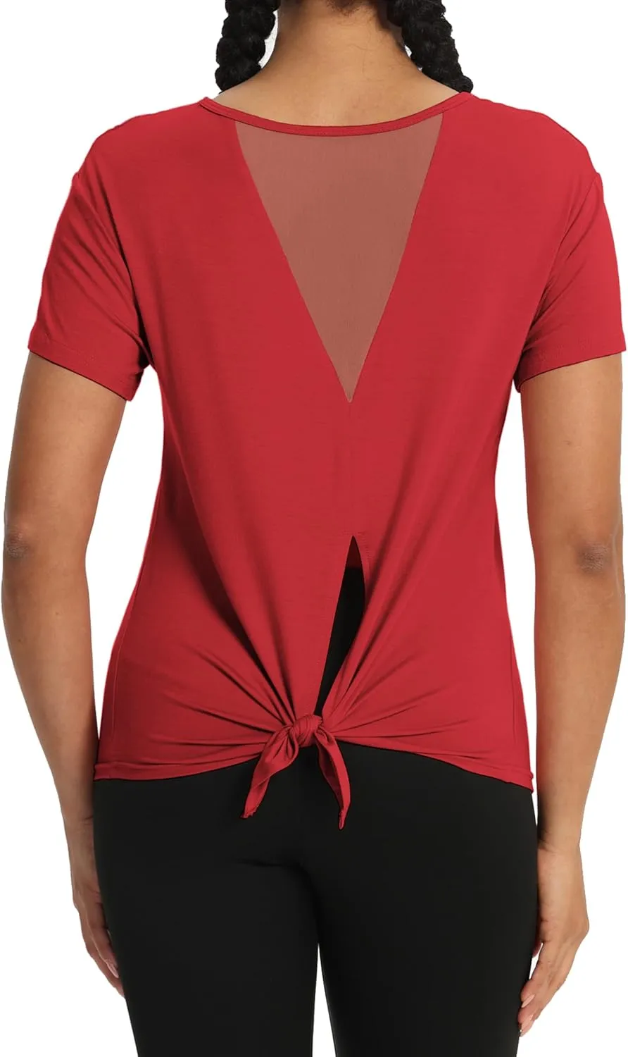 Bestisun Women Short Sleeve Workout Athletic Shirts Tie Back Sports Gym Tops Mesh Yoga Clothes
