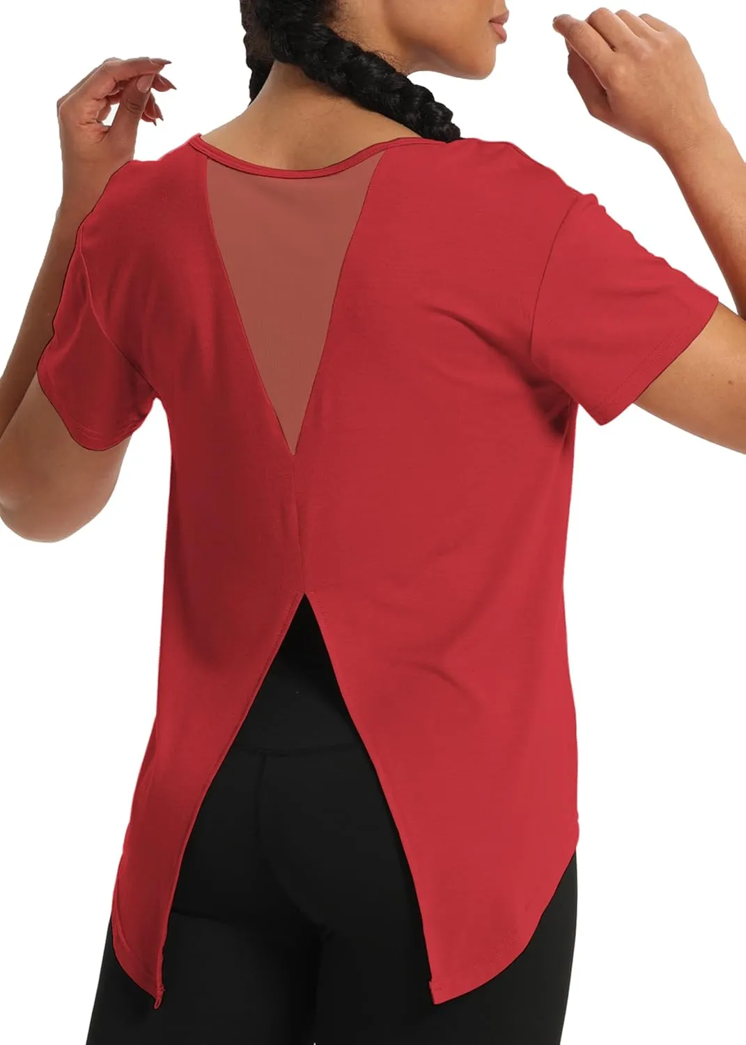 Bestisun Women Short Sleeve Workout Athletic Shirts Tie Back Sports Gym Tops Mesh Yoga Clothes