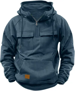 Big and Tall Hoodies for Men Casual Fashion Long Sleeve Cargo Hooded Sweatshirt Drawstring Quarter-Zip Pullover Shirt