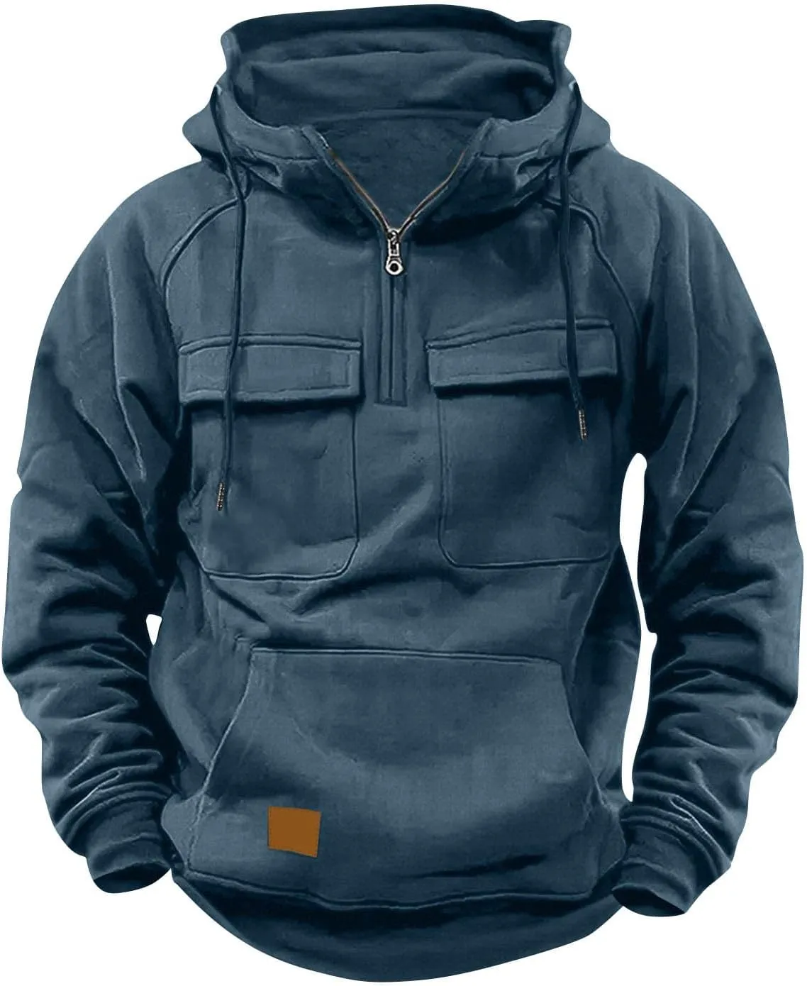 Big and Tall Hoodies for Men Casual Fashion Long Sleeve Cargo Hooded Sweatshirt Drawstring Quarter-Zip Pullover Shirt