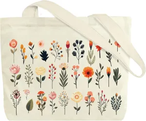 Big Canvas Tote Bag Aesthetic for Women, Flower Reusable Cloth Bags for Shopping Grocery Shoulder Bag