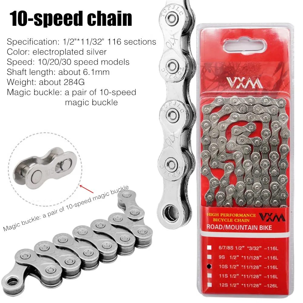 Bike Chain 1/2" x 11/128" 116 Links 10 Speed Bicycle Chain,Bike Chains MTN BTX MTB Mountain Bike Road,10-Speed Chain
