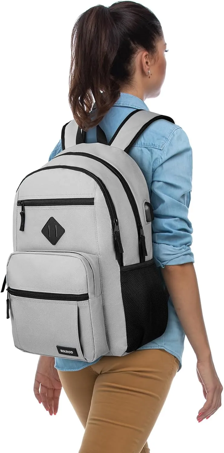BIKROD Backpack for Men and Women, Lightweight Casual School Backpack for Teens Boys and Girls, Daily-use Travel Laptop Backpack with USB Charging Port Fits 15.6 Inch Notebook, High School Bookbag