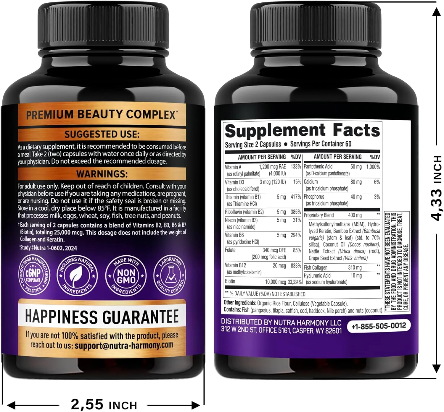 Biotin | Collagen | Keratin - Clinically Tested Supplement - Hair Growth Support, Skin & Nails - 25000 mcg Vitamins B2, B3, B6 & B7   B1 & Hyaluronic Acid - Made in USA - Women & Men | 120 Capsules