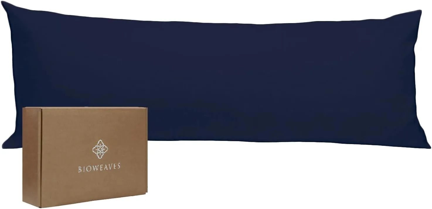 BIOWEAVES 100% Organic Cotton Body Pillow Cover for Body Pillowcases 300 Thread Count Soft Sateen Weave GOTS Certified with Zipped Closure - 21" x 54", Navy Blue