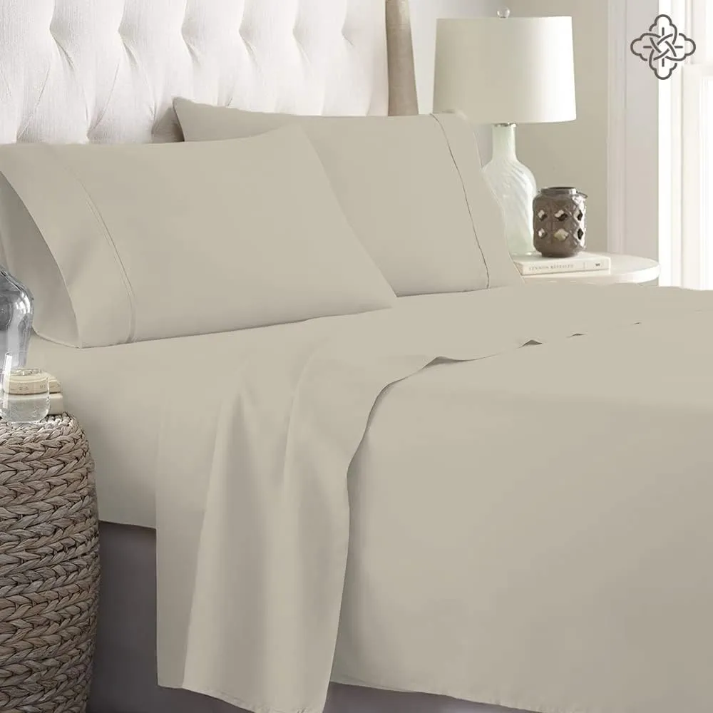 BIOWEAVES 100% Organic Cotton Sheets, 300 Thread Count 4-Piece GOTS Certified Bed Sheet Set Fits Mattress Upto 17" Deep Pocket, Soft & Silky Sateen Weave (Full, Sand)