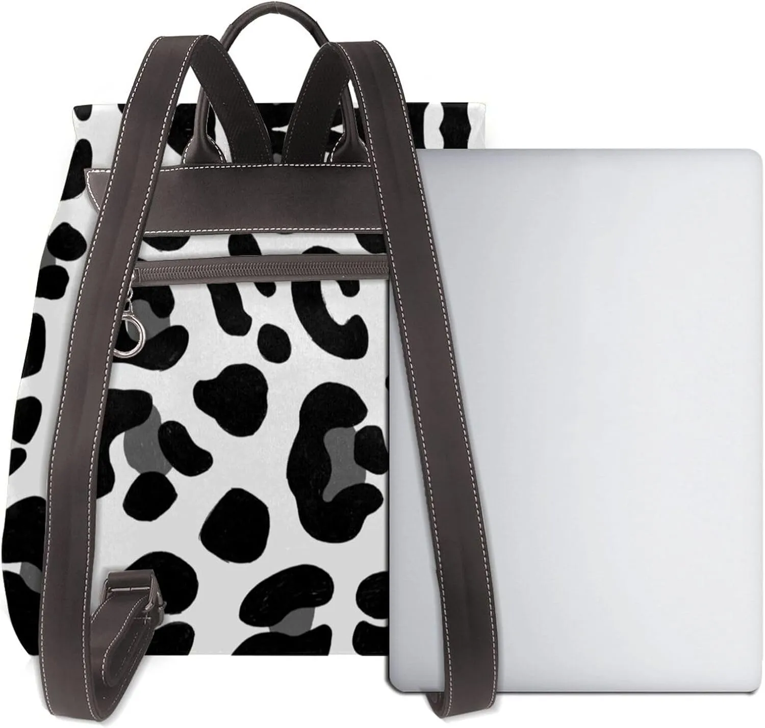 Black and White Leopard Print Women's casual leather backpack