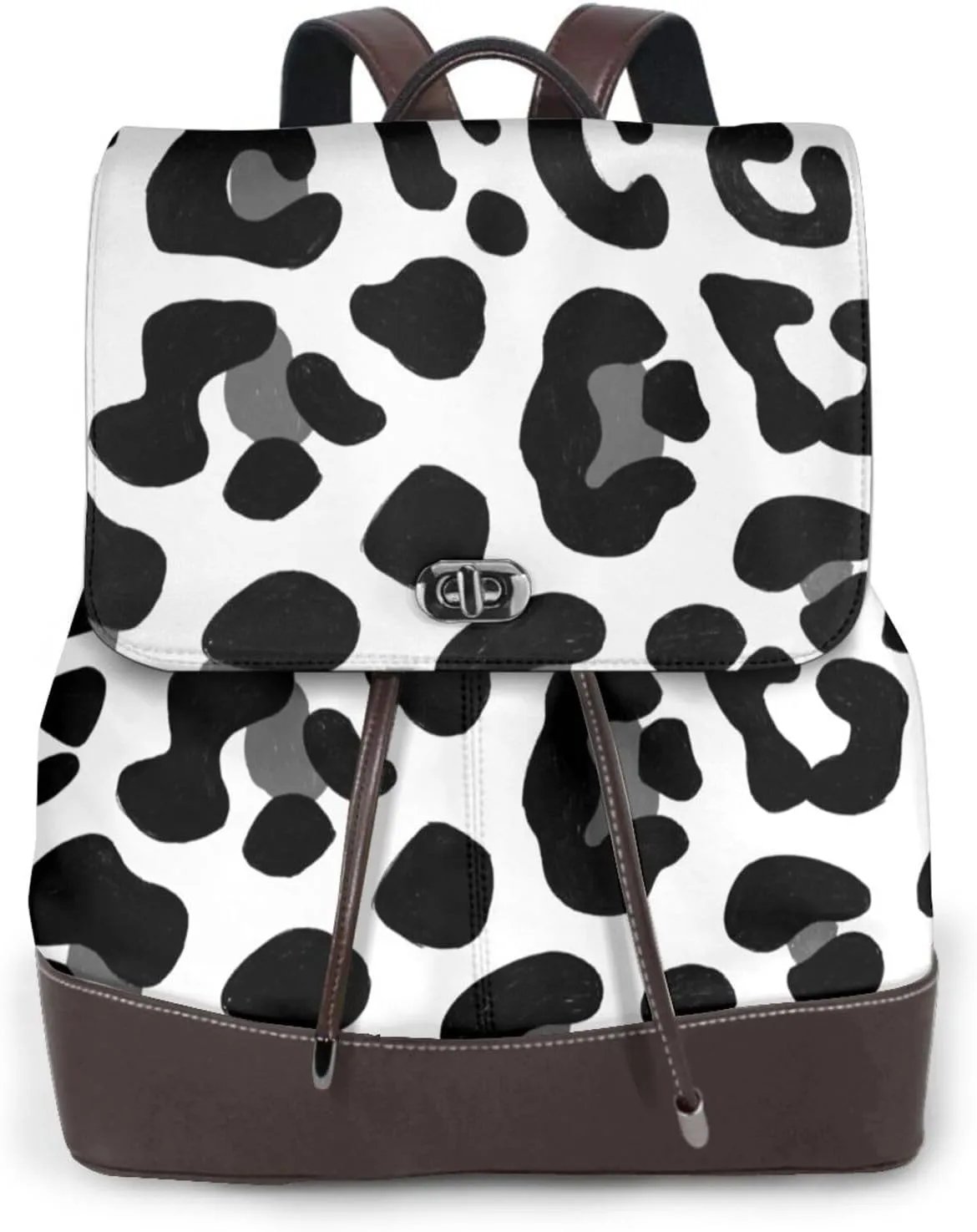 Black and White Leopard Print Women's casual leather backpack