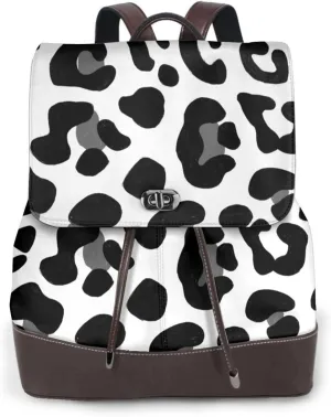 Black and White Leopard Print Women's casual leather backpack