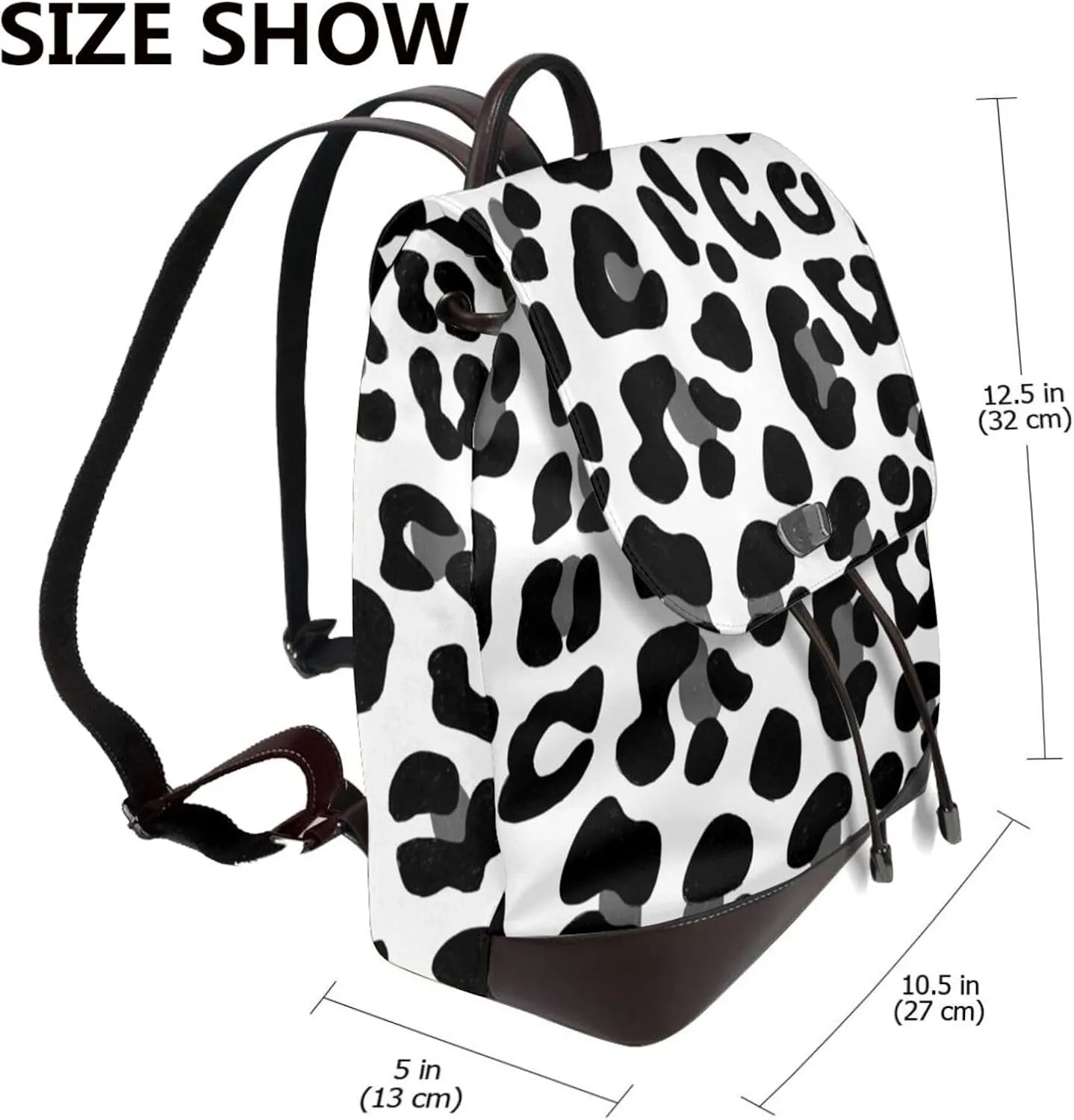 Black and White Leopard Print Women's casual leather backpack