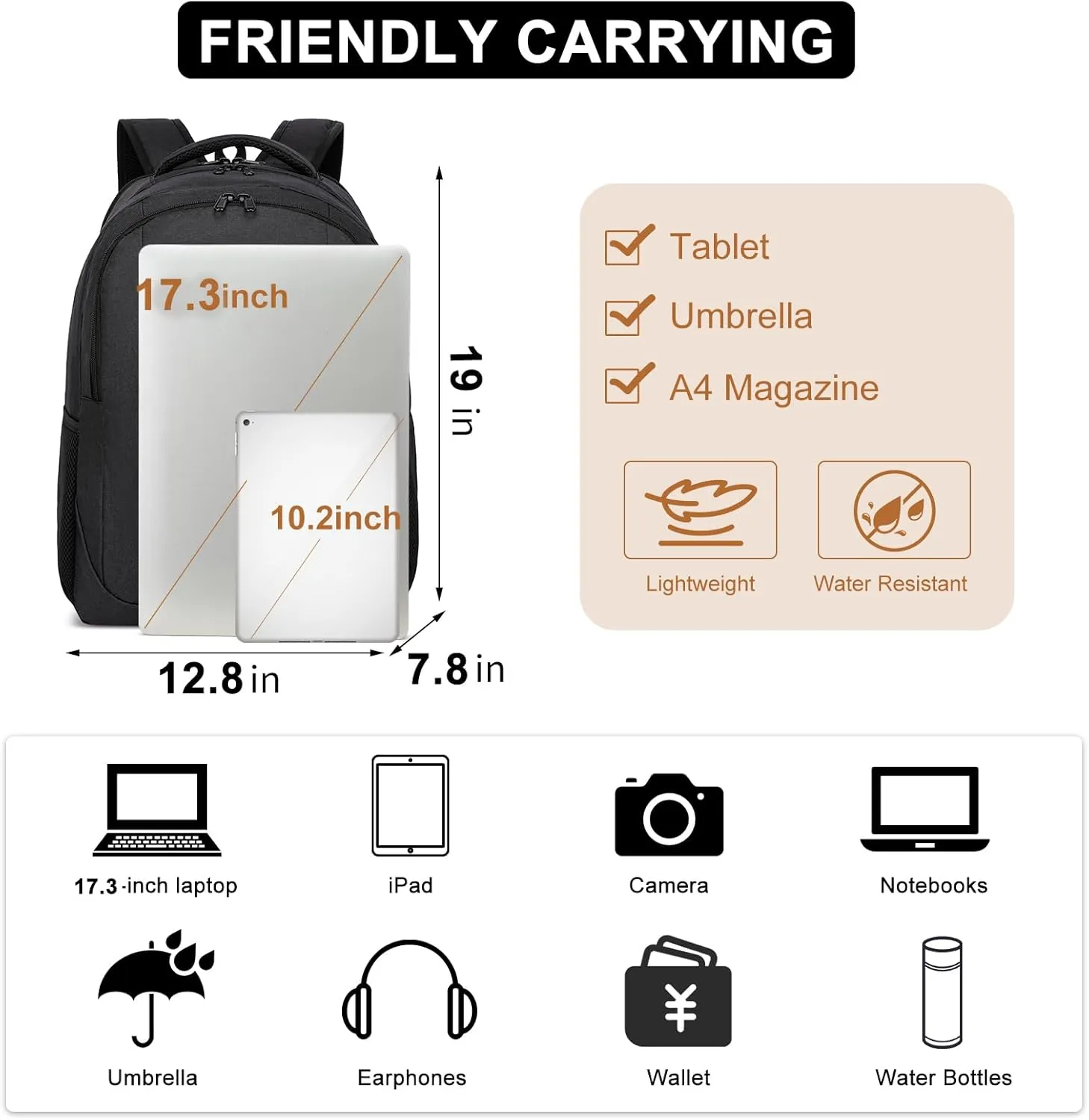 Black Backpack for School, School BackPack for Teens, Girls and Boys, with 15.6 inch Laptop Bookbag for College, Large Computer Back Pack with Compartments for Men & Women…