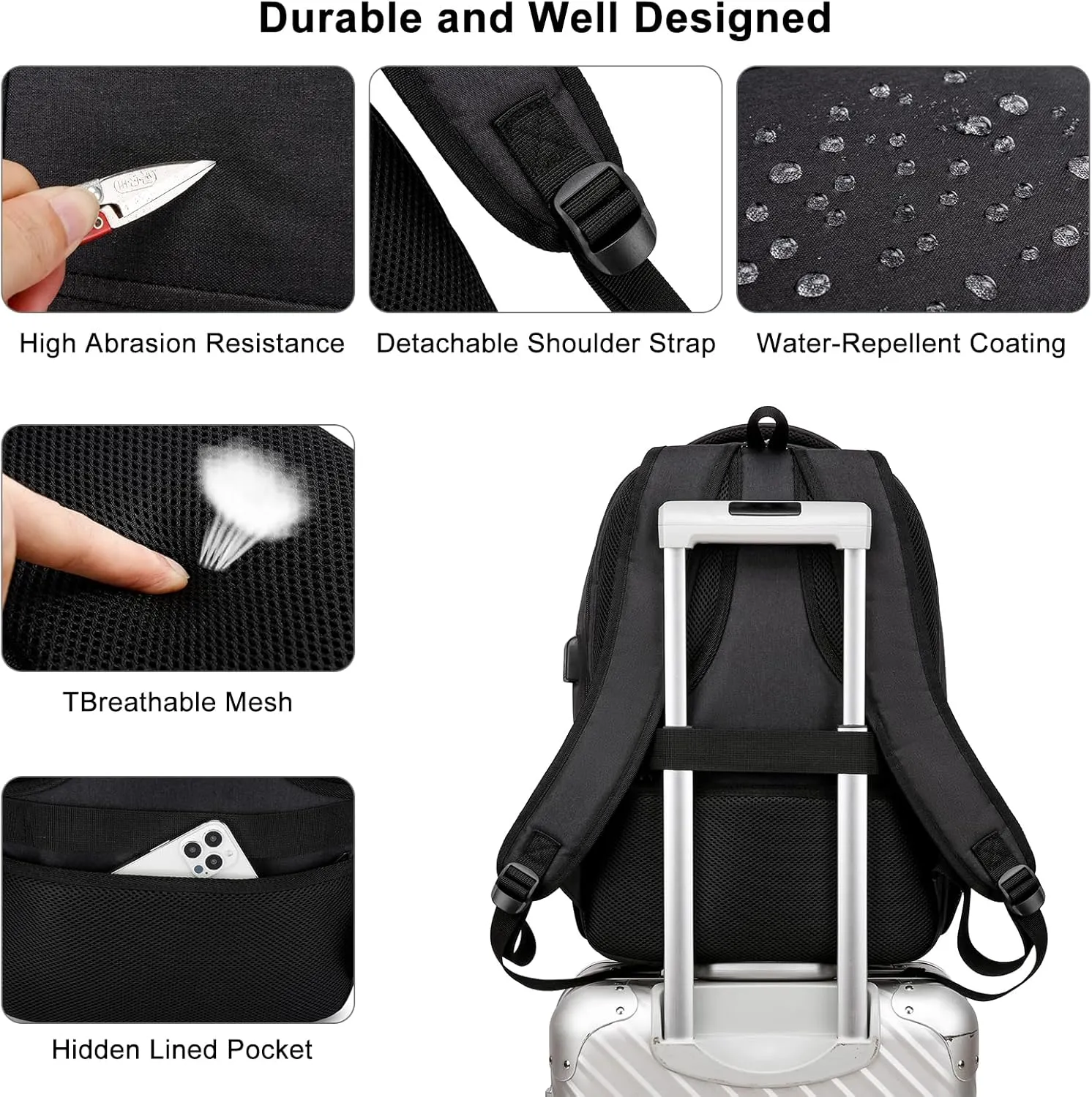 Black Backpack for School, School BackPack for Teens, Girls and Boys, with 15.6 inch Laptop Bookbag for College, Large Computer Back Pack with Compartments for Men & Women…