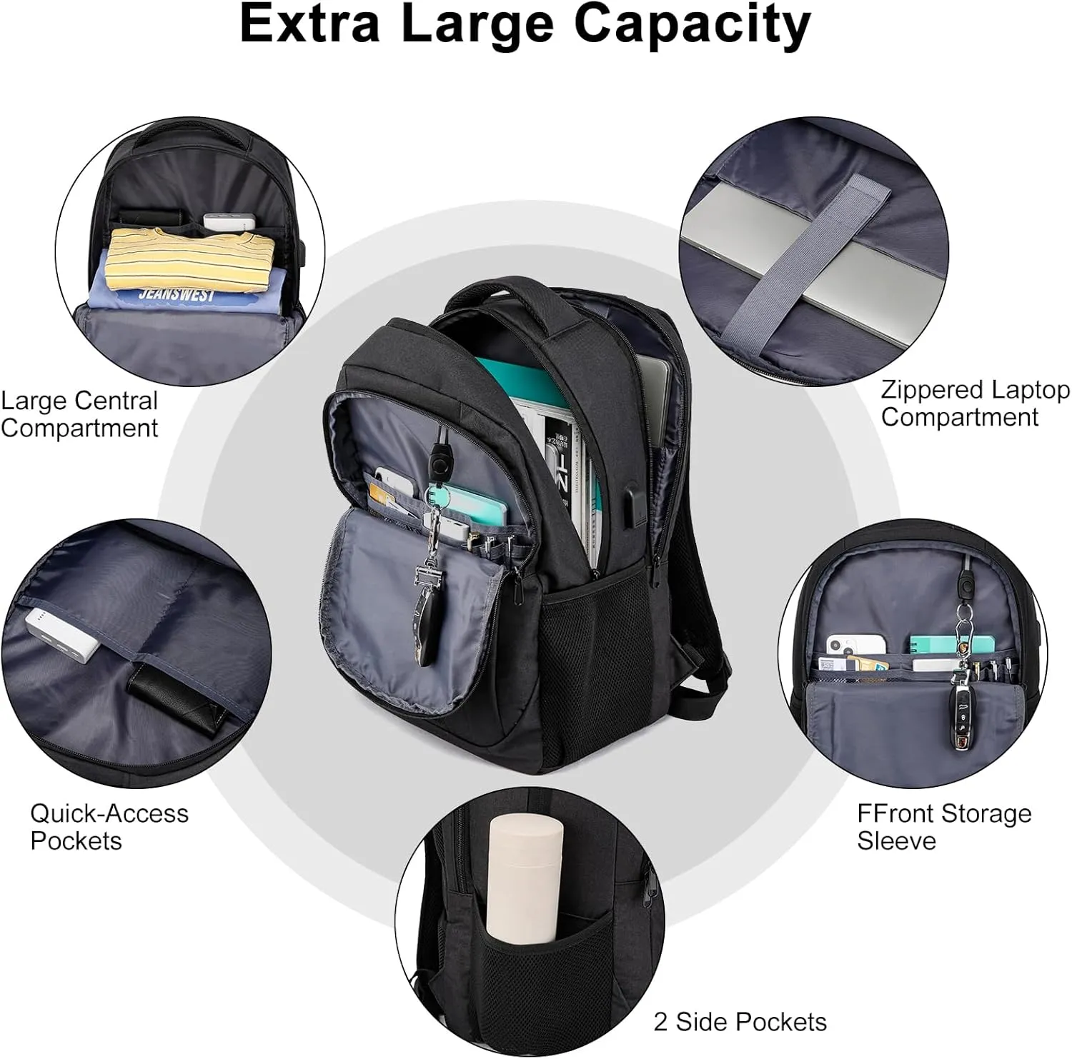 Black Backpack for School, School BackPack for Teens, Girls and Boys, with 15.6 inch Laptop Bookbag for College, Large Computer Back Pack with Compartments for Men & Women…