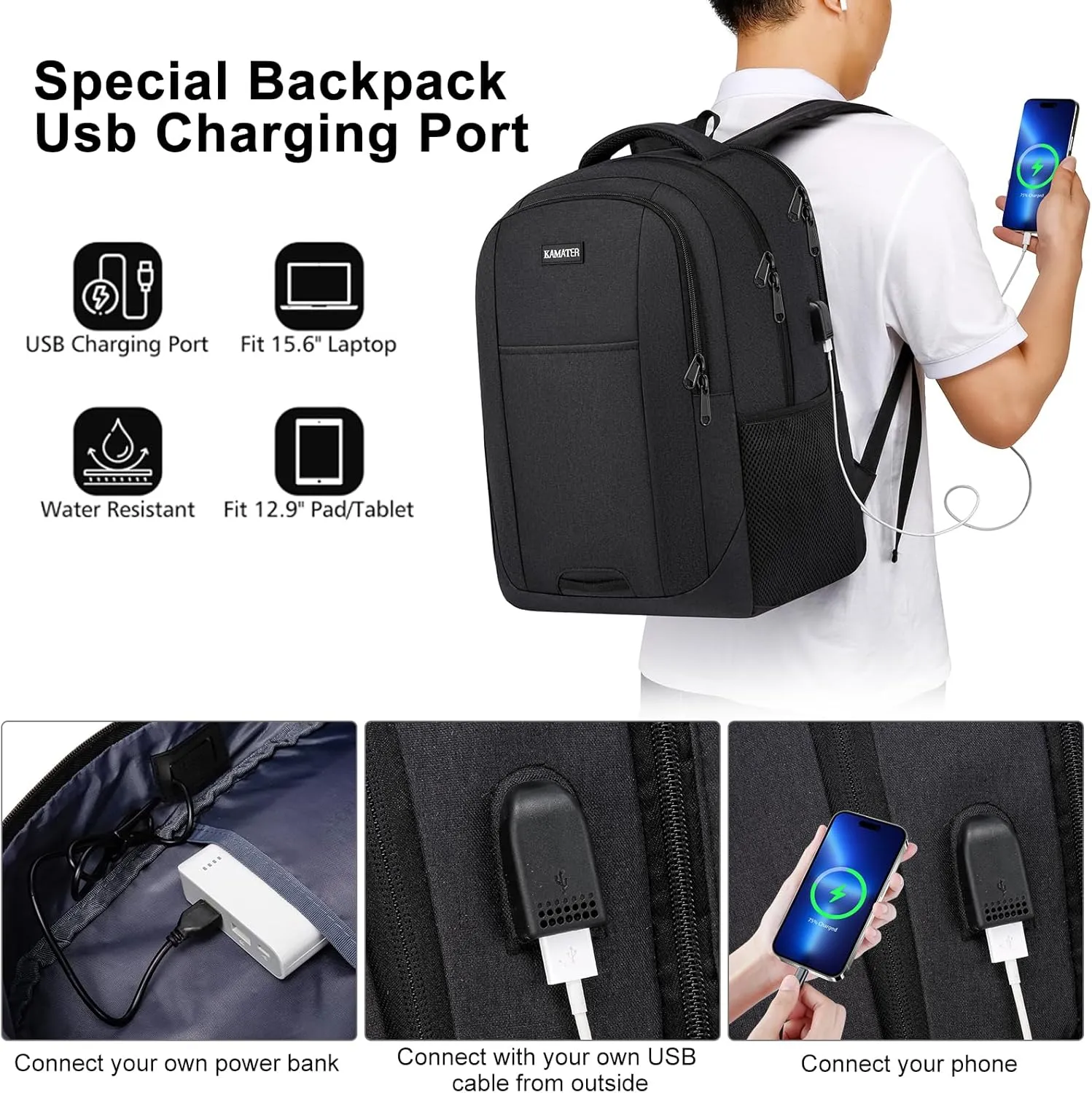 Black Backpack for School, School BackPack for Teens, Girls and Boys, with 15.6 inch Laptop Bookbag for College, Large Computer Back Pack with Compartments for Men & Women…