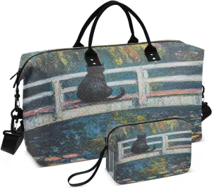 Black Cat Bridge Sports Gym Bag for Women Men Travel Duffel Bag Weekend Overnight Carry on Bag with Toiletry Bag Hospital Bag for Plane Hospital Workout Swimming Yoga