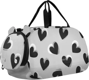 Black Hearts Grey Pattern Kids Duffel Bag with Shoes Compartment Lightweight Travel Duffel with Adjustable Strap for Travel, Sports, Fitness & Workout
