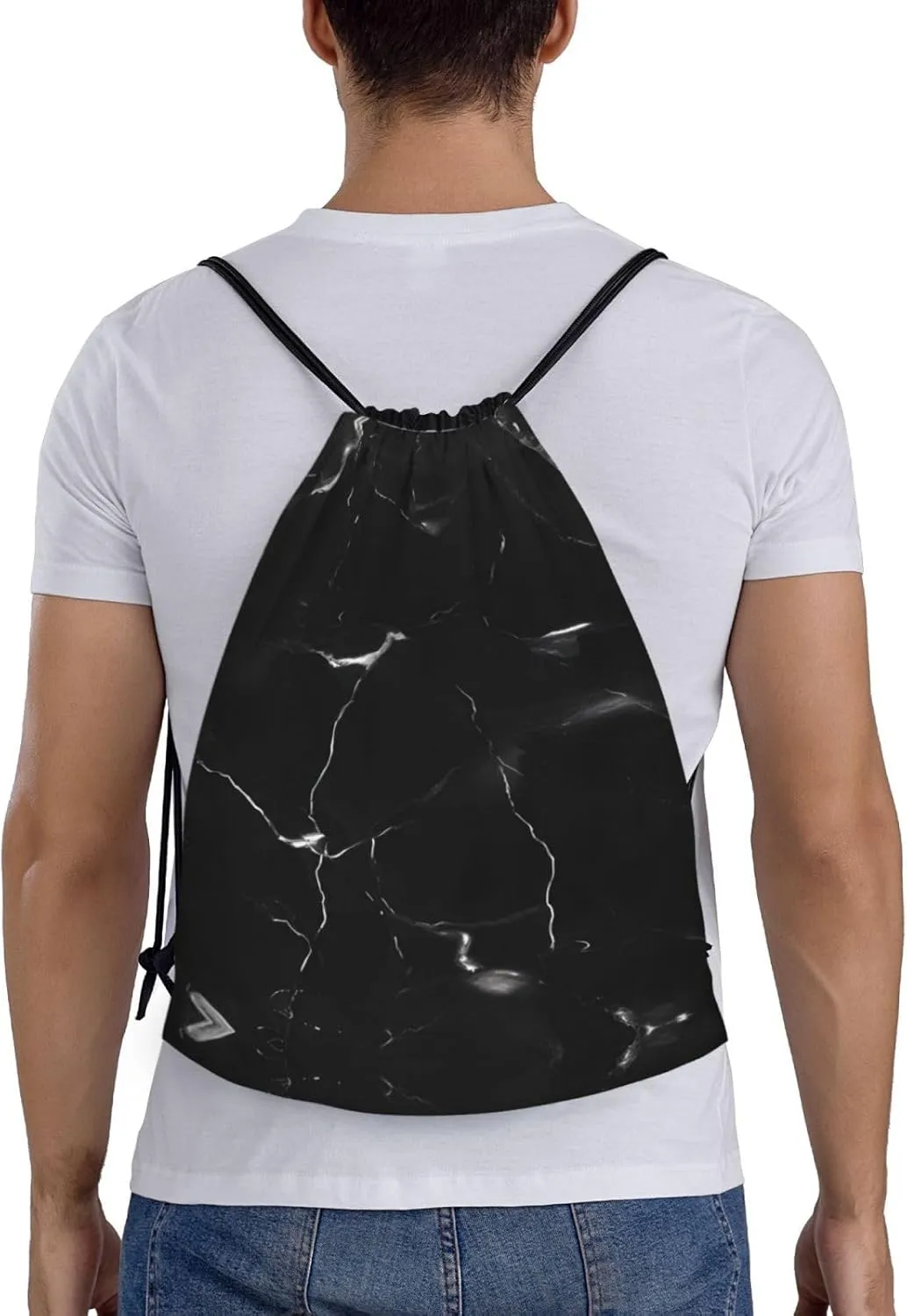 Black Marble Waterproof Drawstring Gym Backpack Bag For Men&Women,Sport Gym Sack Travel Daypack,Personalized