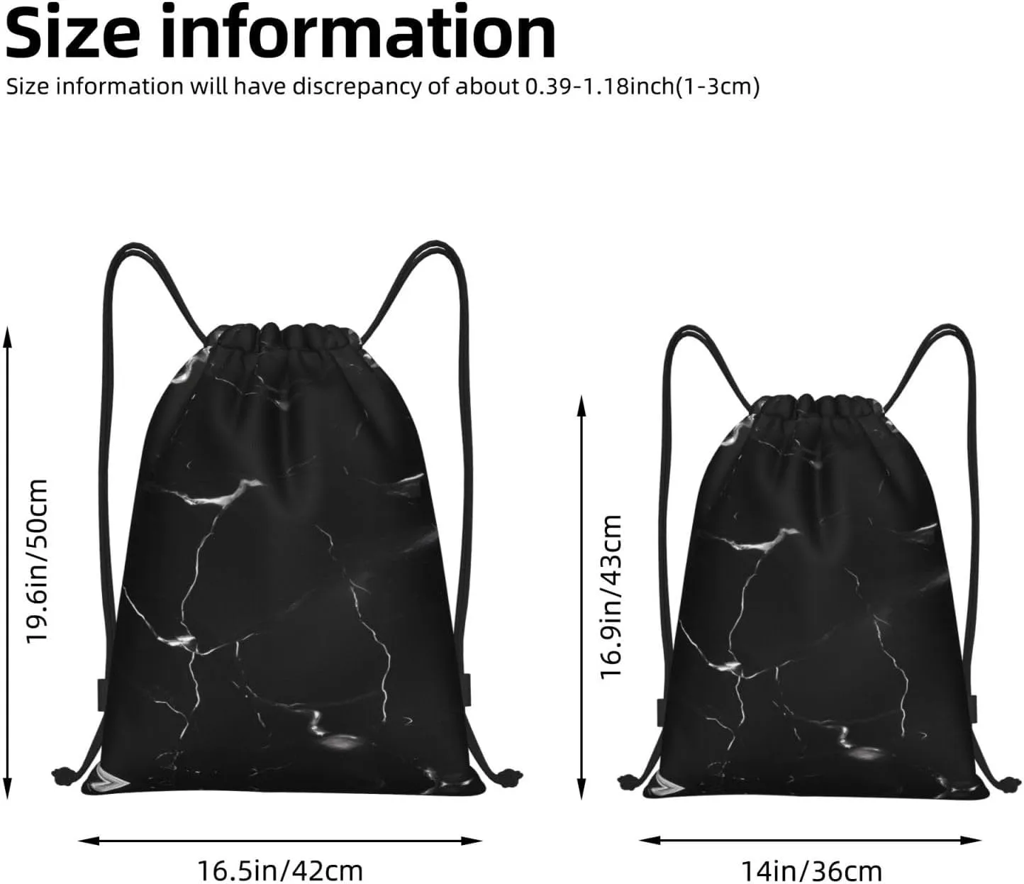 Black Marble Waterproof Drawstring Gym Backpack Bag For Men&Women,Sport Gym Sack Travel Daypack,Personalized