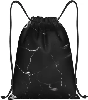 Black Marble Waterproof Drawstring Gym Backpack Bag For Men&Women,Sport Gym Sack Travel Daypack,Personalized