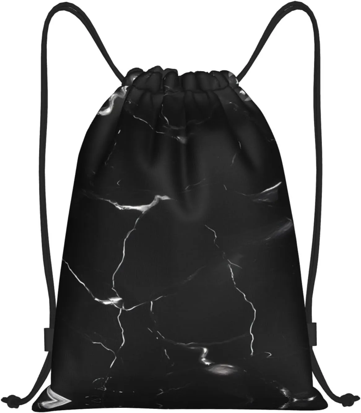 Black Marble Waterproof Drawstring Gym Backpack Bag For Men&Women,Sport Gym Sack Travel Daypack,Personalized