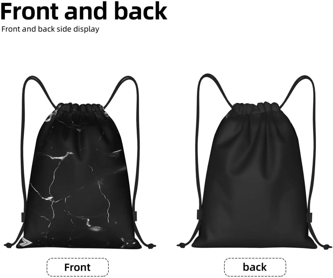 Black Marble Waterproof Drawstring Gym Backpack Bag For Men&Women,Sport Gym Sack Travel Daypack,Personalized