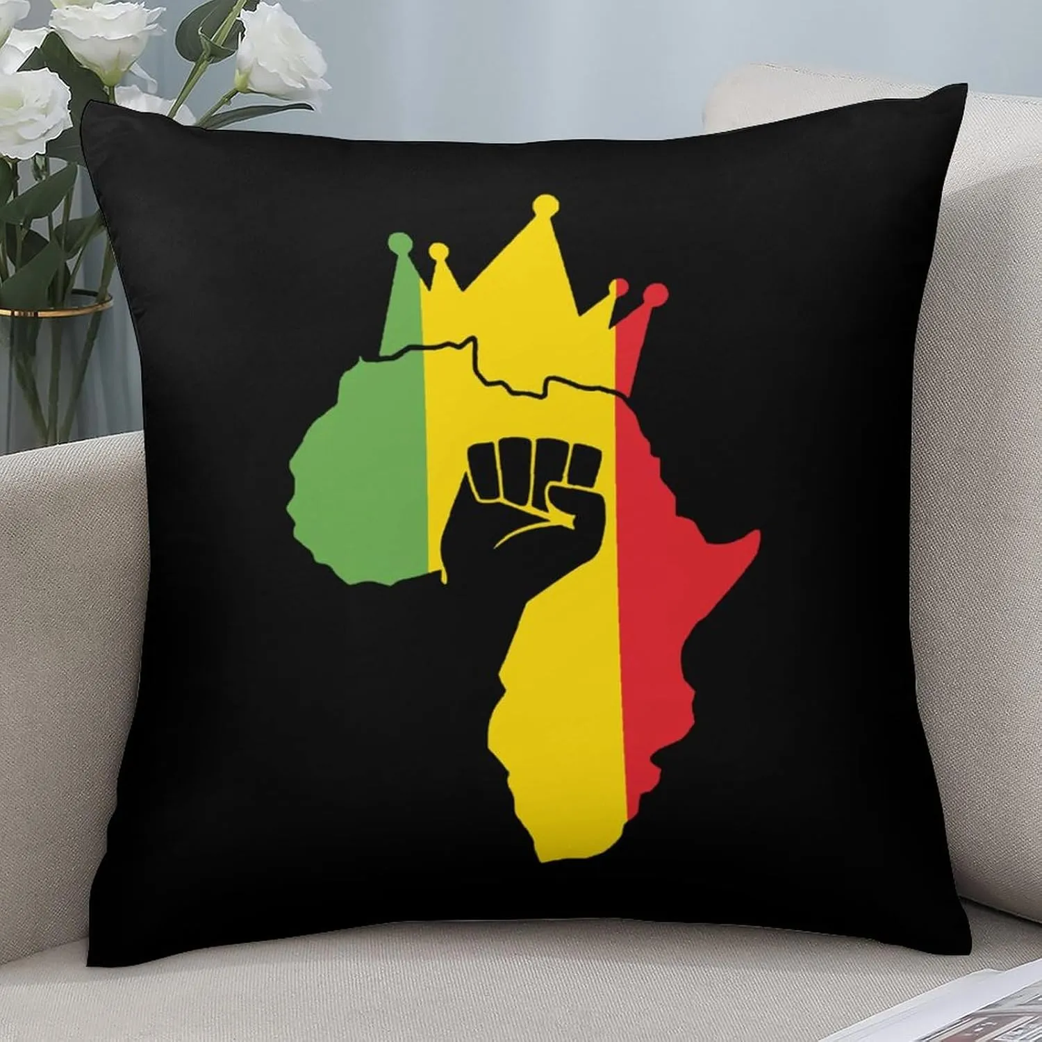 Black Power Fist on Africa Map Polyester Pillow Cases Soft Pillow Covers Smooth Cushion Covers for Sofa Bed Set of 4