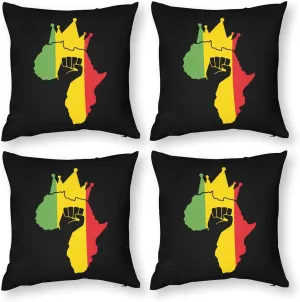 Black Power Fist on Africa Map Polyester Pillow Cases Soft Pillow Covers Smooth Cushion Covers for Sofa Bed Set of 4