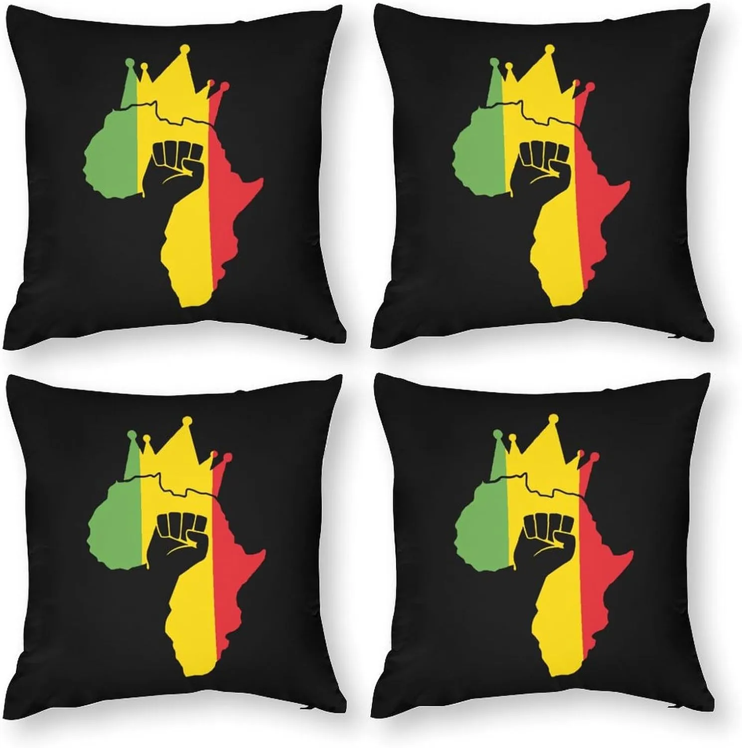 Black Power Fist on Africa Map Polyester Pillow Cases Soft Pillow Covers Smooth Cushion Covers for Sofa Bed Set of 4