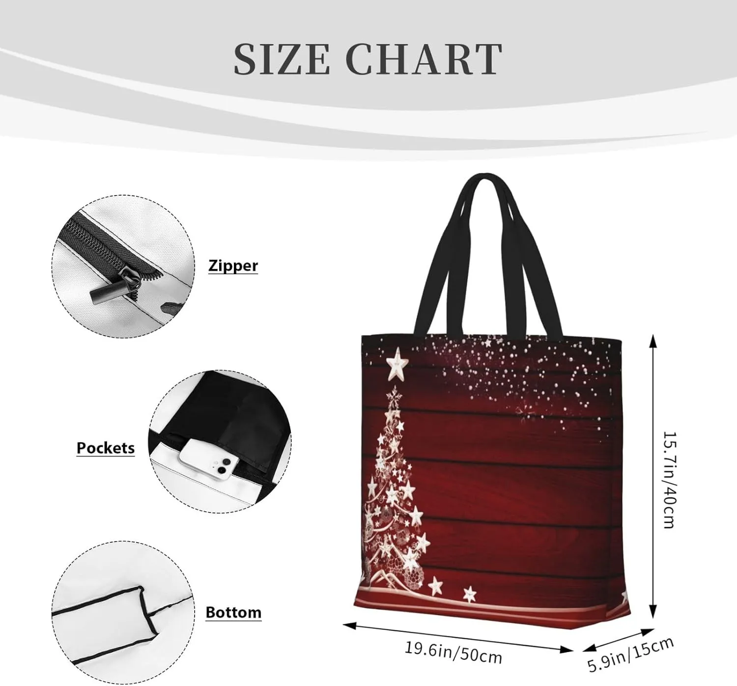 Black Sunflowers Tote Bag for Women, Reusable Grocery Shopping Tote Bags with Zipper, Casual Shoulder Bag Handbags