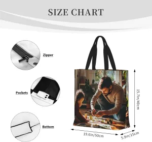 Black Sunflowers Tote Bag for Women, Reusable Grocery Shopping Tote Bags with Zipper, Casual Shoulder Bag Handbags